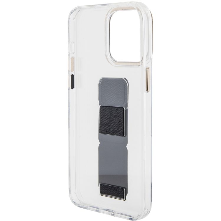 Guess Grip stand Clear Case with 4G Script Logo for iPhone 15 Series - Black - iPhone 15 Pro
