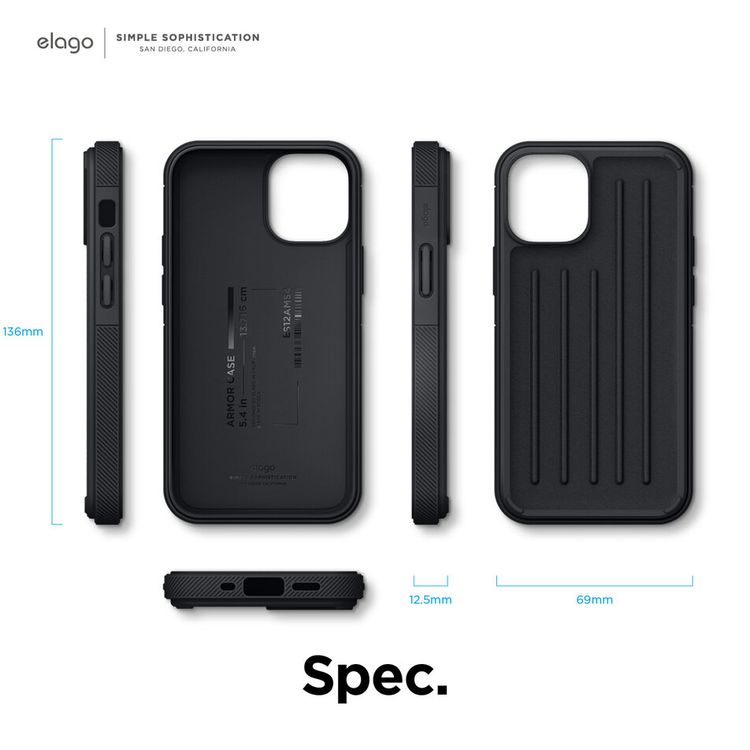 Elago Armor Case Compatible with iPhone 12 Mini (5.4")Solid & Detailed Design, Edge Stripe, Sturdy, Full Body Protection, Shock Absorbing, Supports Wireless Charging - Black