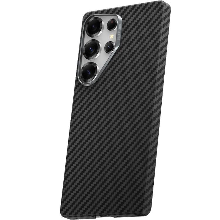 Green Lion Kevlar Armor Case for Samsung Galaxy S25 Ultra with 3D Woven Stripes, 1500D Aramid Fiber & Aluminum Alloy Lens Frame, MagSafe Compatibility, N52 Magnets with 10N Holding Force, Drop Protection, Ultra Slim - Black