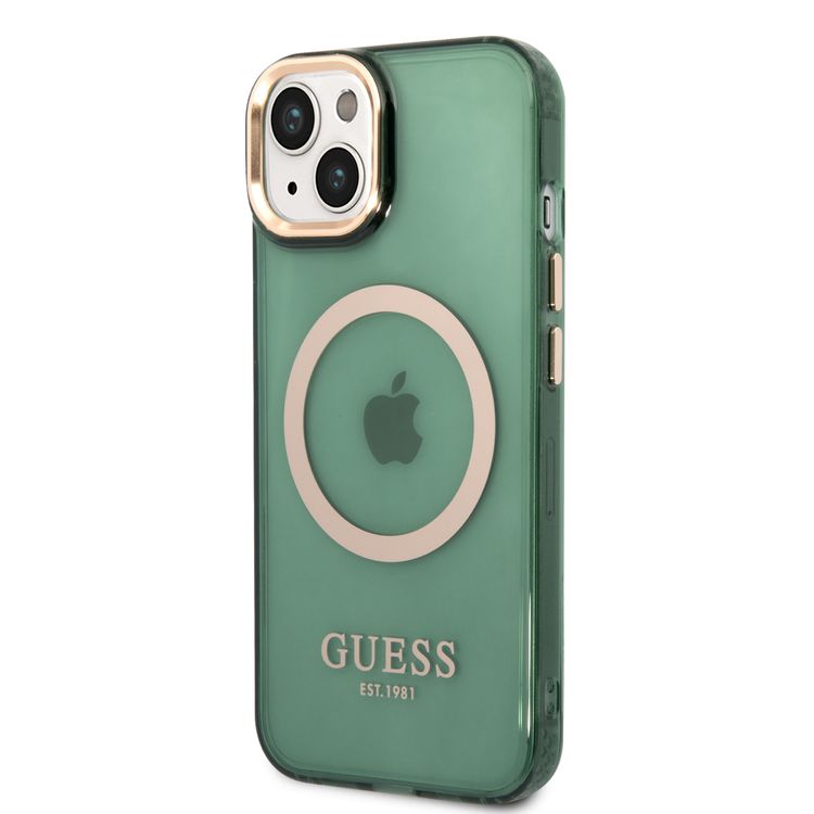 Guess Magsafe Case With Translucent Gold Outline - iPhone 14 - Kaki
