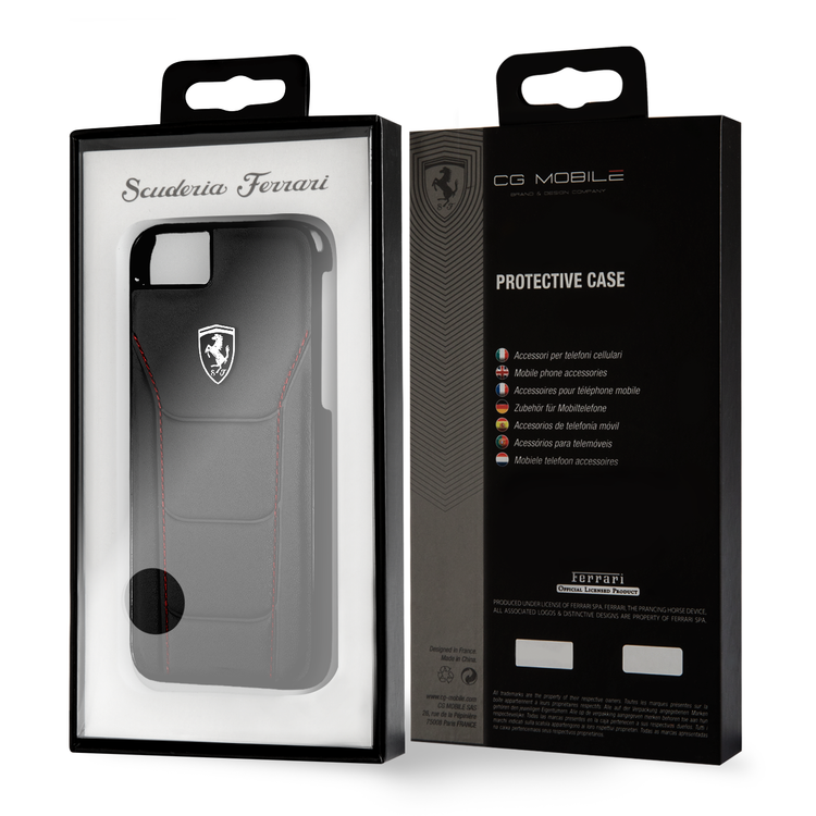 CG MOBILE Ferrari Heritage 488 Genuine Leather Hard Phone Case Compatible for iPhone 7 / 8 | Shock & Scratch Resistant Mobile Case Officially Licensed - Black