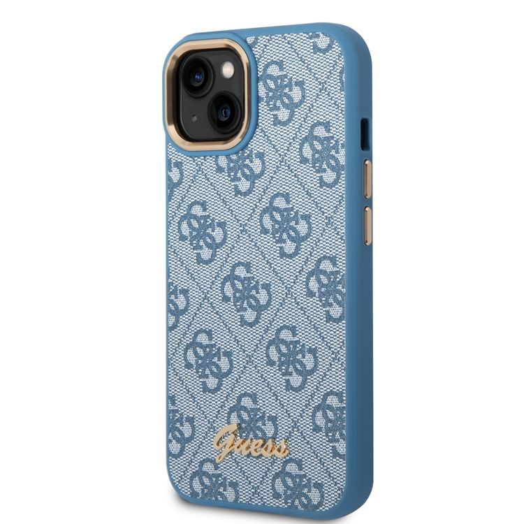 Guess PC/TPU 4G PU Case with Metal Camera Outline & Buttons iPhone 14 Compatibility - Blue
