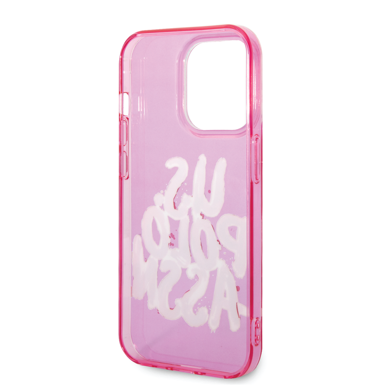 USPA PC/TPU Tranparent Case With Graffiti Logo For iPhone 14 Pro Max - Pink