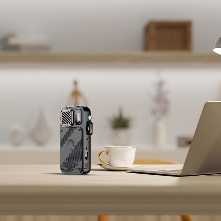 Powerology 16000mAh Solar Power Bank with FM Radio, Speaker & Lights, Compact Design, Bluetooth Version 5.3, LED Digital Clock, Integrated Cable - Black