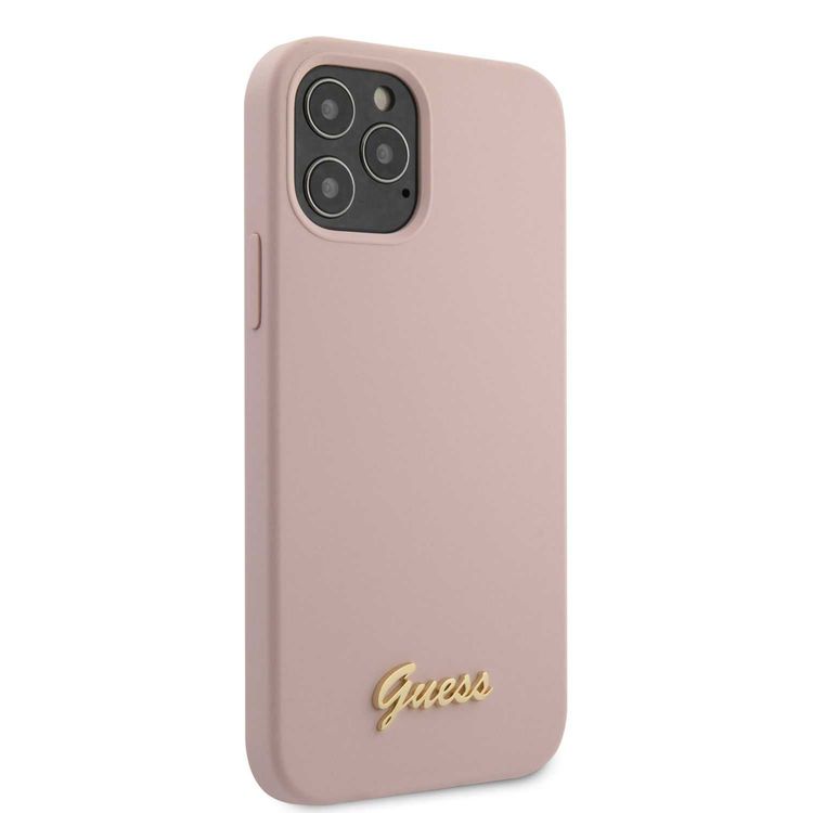 CG Mobile Guess Liquid Silicone Case with Metal Logo Compatible for iPhone 12 / 12 Pro (6.1") Premium Silicone Case, Shock & Scratch Resistant, Easy Access to All Ports - Pink