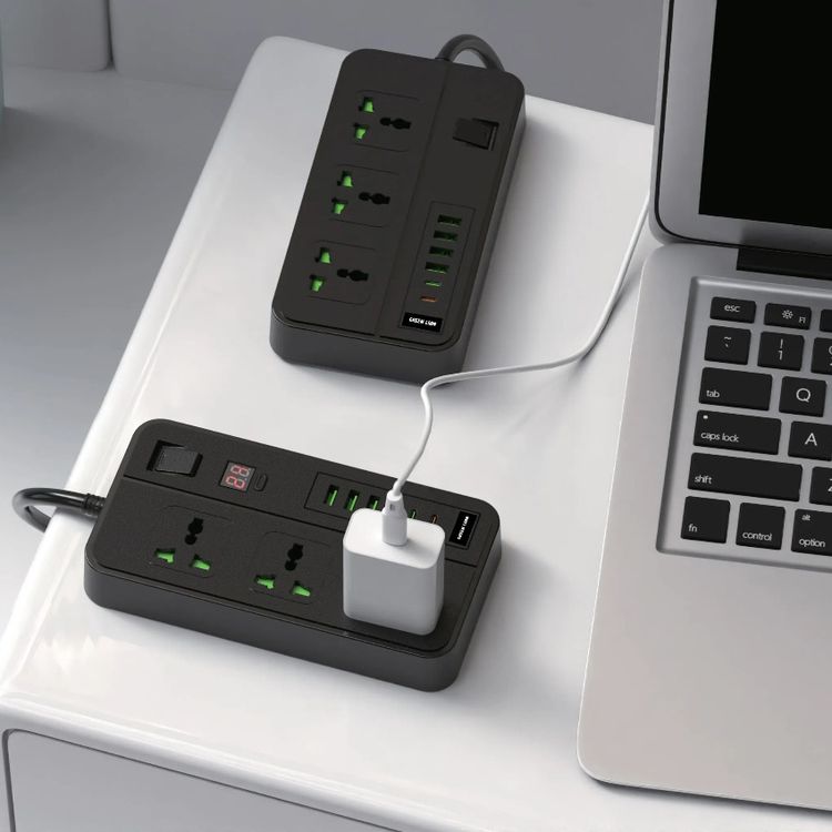  Green Lion GS-150 Power Socket 3000W, 750° Flame Retardant, Universal Compatibility, Over-Voltage Protection, LED Display, Child Safety Door - Black