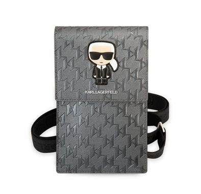 Karl Lagerfeld Wallet with Ikonik Mongram Logo and Patch Design  - Gray