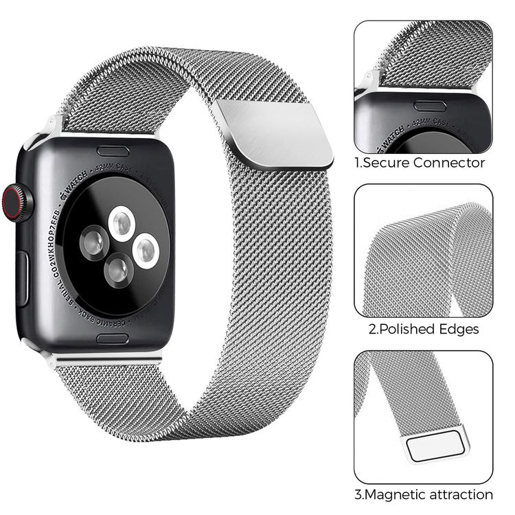 AhaStyle WG42-1-40MM-SR Magnetic Stainless Steel Milanese Mesh Loop Strap for Apple Watch 38 / 40mm - Silver