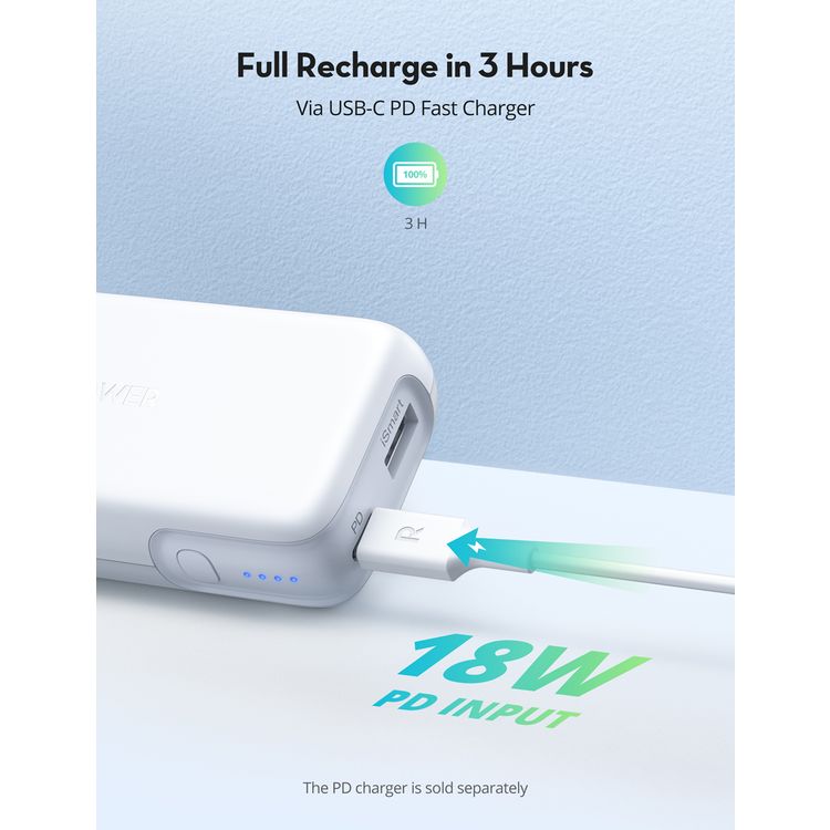 راف باور 2 منفذ بي دي باور بانك محمول 10000 مللي أمبير 29 واط شحن سريع ، منفذ يو تس بي سي بي دي ومنفذ يو اس بي - ا ، شاحن محمول صغير الحجم ، طاقة هائلة ، باور بانك للحماية من الحرارة الزائدة - أبيض