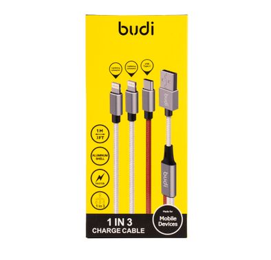 Budi DC203A2LLT-SLV  3 in 1 Lightning Cable / USB / Type-C - Silver
