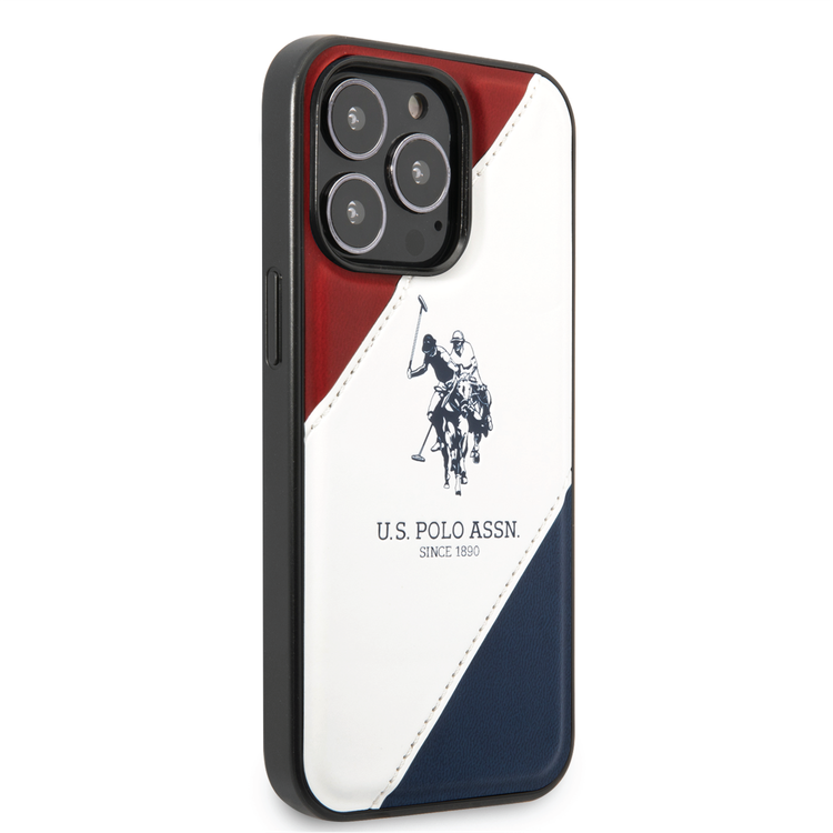 USPA PU Leather Case With Embossed Double Line & Horse Logo - Red/White/Navy