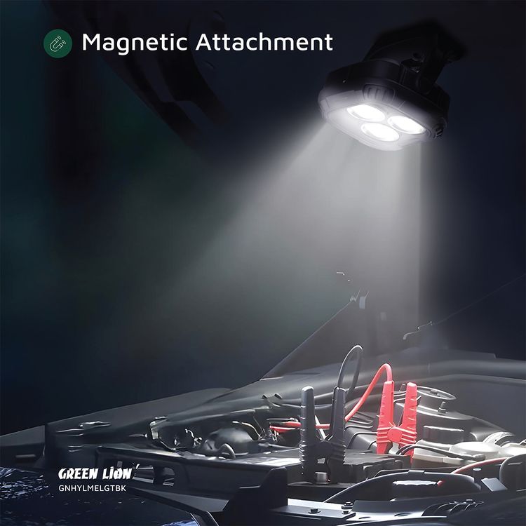 Green Lion Hyper Lume Working Light with 5400mAh Power Bank, 180° Adjustable, Magnetic Attachment, 1000lm Brightness, Battery Indicator, USB-C Charging - Black 