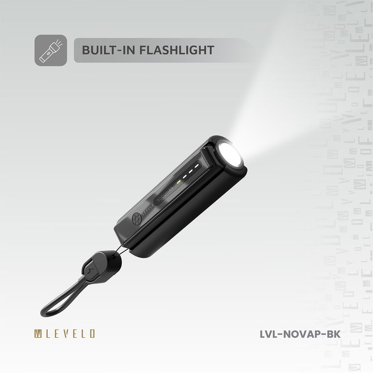 Levelo Nova Pro 5000mAh Power Bank with Flashlight, ABS & PC Material, USB-C Input & Output, Fast Charge Support, LED Indicator, Portable Design- Black