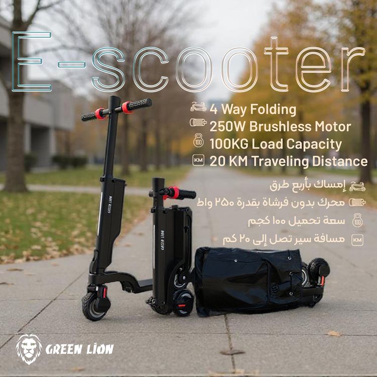 Green Lion GBK-Compact E-Scooter with 100kg Maximum Load Capacity, LED Digital Display, Electronic & Pedal Brakes, 25km/h Maximum Speed, Cruise Control - Black