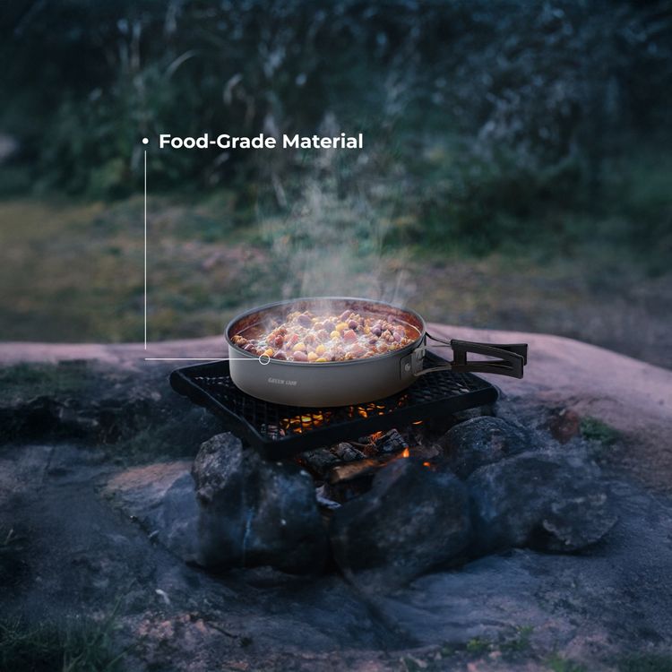 Green Lion 10-in-1 Camping Cookware with Camping Stove, Foldable Soup Spoon, Wooden Shovel, Small Bowl, Foldable Knife, Heat-Resistant Handles - Black