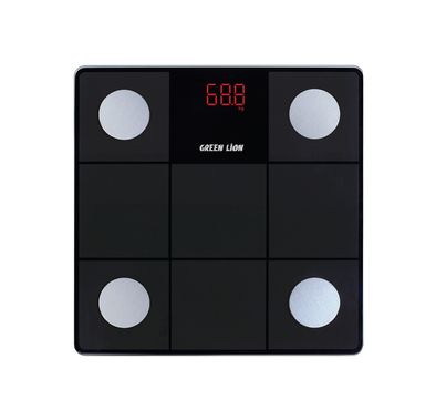 Green Lion Smart Body Scale with 5mm Tempered Glass Material, 150kg Weight Capacity, 19mm LED Display, Bluetooth Wireless Data Transmission, Data Sharing, Body Hydration, Multiple Users, BMI Body Mass Index - Black