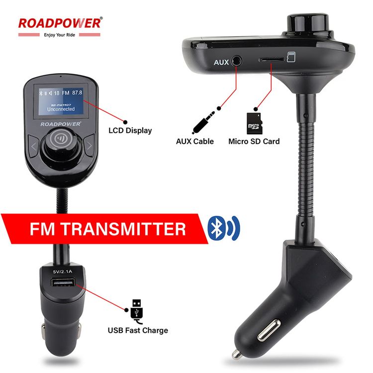 جهاز إرسال FM بلوتوث من ROADPOWER، مجموعة محول راديو للسيارة، شاشة 1.44 بوصة، يدعم بطاقة TF/SD وUSB