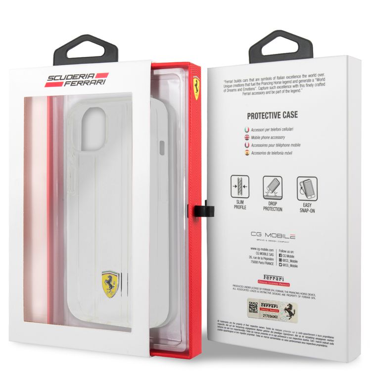 CG MOBILE Ferrari PC/TPU Transparent Hard Case with 3D Line Contrasted Red Line Compatible for iPhone 13 (6.1") Anti-Scratch, Easy Access to All Ports