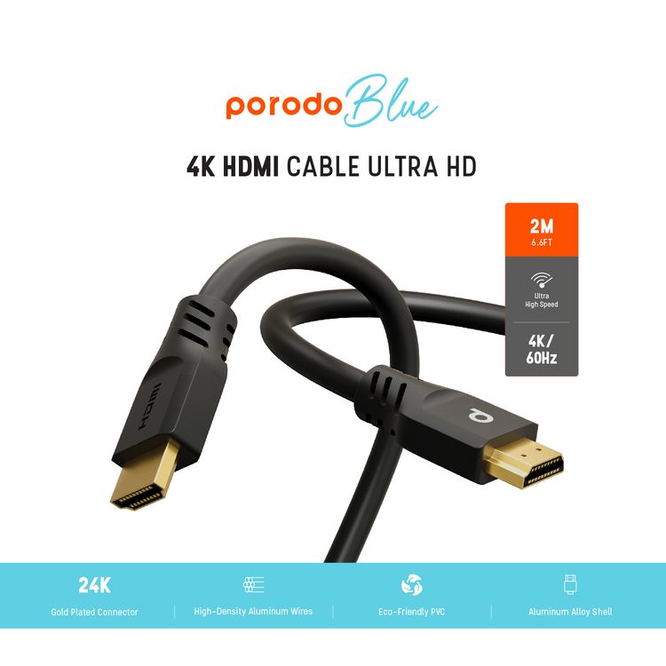 كابل بورودو أزرق 4K / 60Hz HDMI Ultra HD (2 متر / 6.6 قدم) - أسود