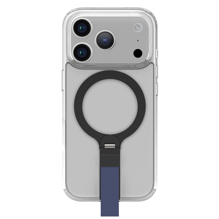 Levelo Spira MagSafe Clear Grip Case for iPhone 17 Pro Max, Strong Magnets, Horizontal & Vertical Viewing, Shock-Resistant Bumper, Anti-Scratch, 360° Rotating Metal Kickstand - Midnight Blue