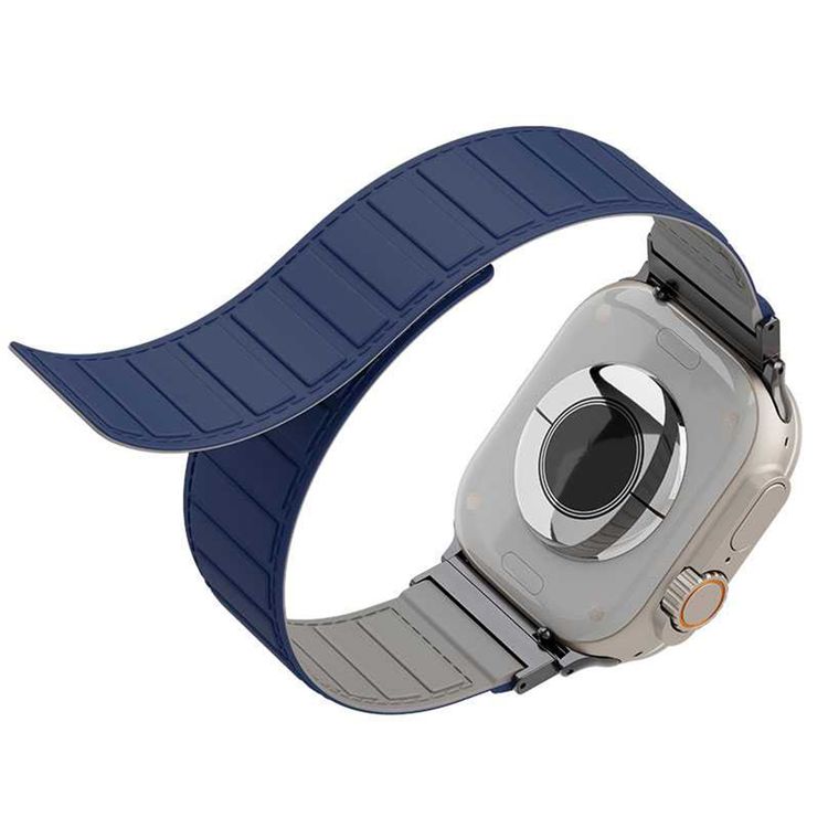 Levelo Vogue Silicone Watch Strap with Magnet for Apple Watch 49/45/22mm, Hypoallergenic Material, Compatible with SE, Series 8, 7, 6, 5 & 4, 360° Rotating Interface, Lightweight & Flexible Fit - Blue / Gray