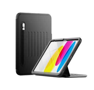 Levelo Luxora Case for iPad 10.2" (2019-2021), Adjustable Multi-Angle Viewing, Premium PU Leather Finish, Shockproof, Anti-Fingerprint, Built-in Pen Holder & Built-in 2 Card Slots, Magnetic Flap Closure - Black