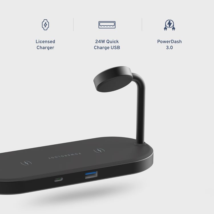  Powerology Portable 4 in 1 Wireless Charging Dock - Black