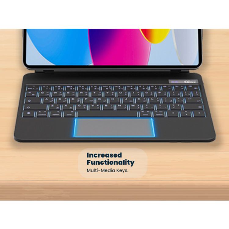 Powerology Dynaboard Wireless Keyboard Case for iPad 10th, MagSafe Phone Holder, Touch Pad, Multimedia Keys, 500mAh Battery Capacity, 8 Days Working Time, 2.5 Hours Charging Time, Easy Pencil Access, Bluetooth Version 5.1, 10m Transmission Range, Snap-On Attachment - Black