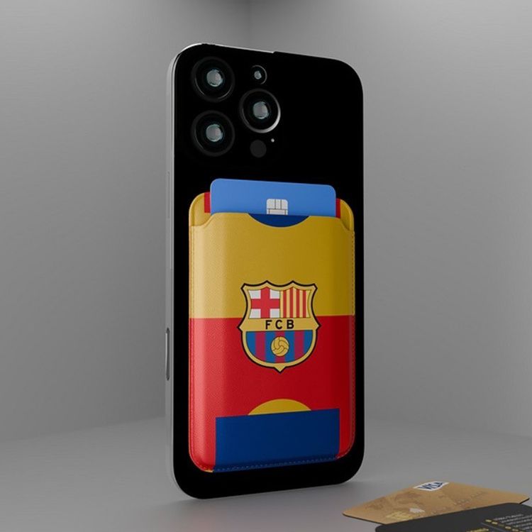 حامل بطاقات مغناطيسي من FCB مصنوع من جلد صناعي فاخر، وفتحة بطاقة واحدة، رفيع للغاية وخفيف الوزن، متوافق مع الهواتف الذكية مع مغناطيس مدمج - أصفر/بورجوندي