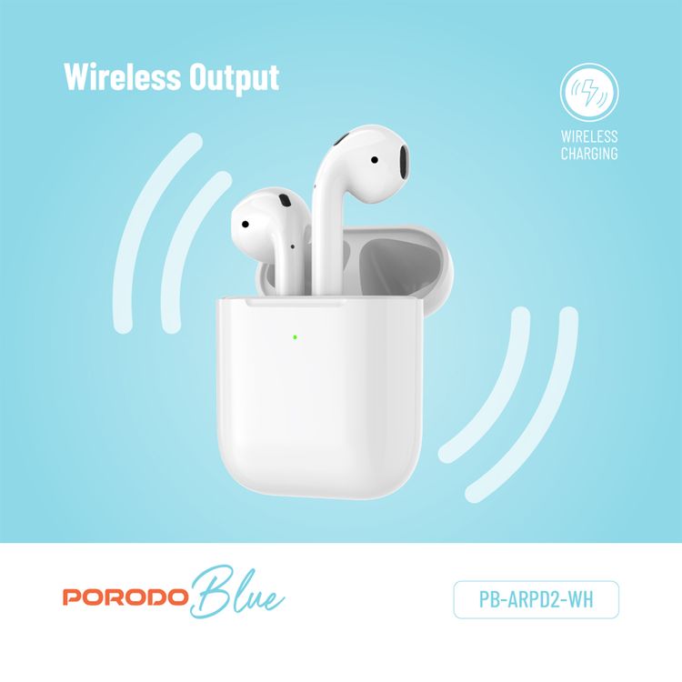 Porodo Blue Deep Bass Wireless Earbuds 2, One-Step Pairing, Comfortable Fit, Independent Earbuds, Touch Control, Deep Bass -  White