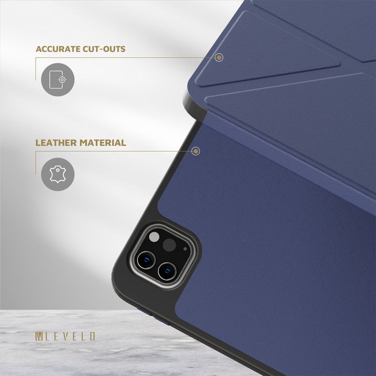 Levelo Elegante Hybrid Leather Case for iPad Pro 4th to 6th Generation, Vertical Orientation & Horizontal Positioning, Shock Absorbent Bumper Case, 360° Protection, Easy Snap-On, Accurate Cut-Outs - Blue