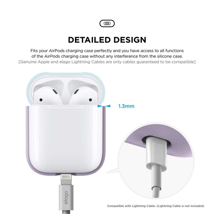 Elago Duo Case for Airpods, 3-in-1 Pastel Color, High Quality Silicone, Shock Resistant, Scratch Resistant, Supports Wireless Charging - Body-Lavender / Top-Pink,Pastel Blue