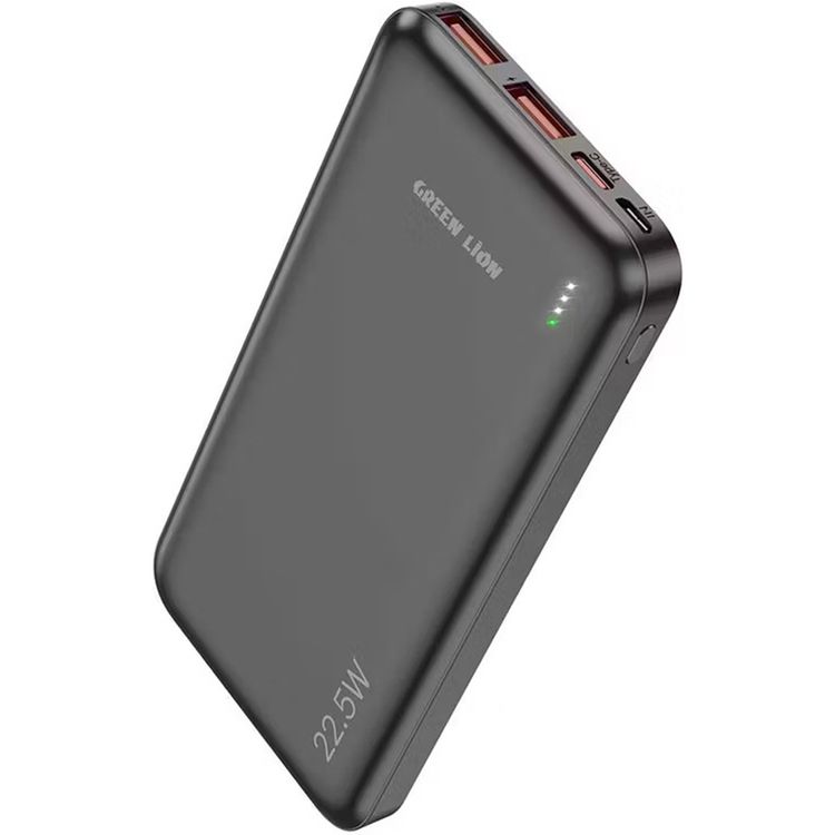 Green Lion Power Pack Fast Charge 10000mAh Power Bank with PD 20W, QC 22.5W, USB-C & Micro & 2× USB-A Ports, Lithium-ion Polymer Battery Type, Multiple Devices Charging, Fast Charge Support, Portable Design - Black