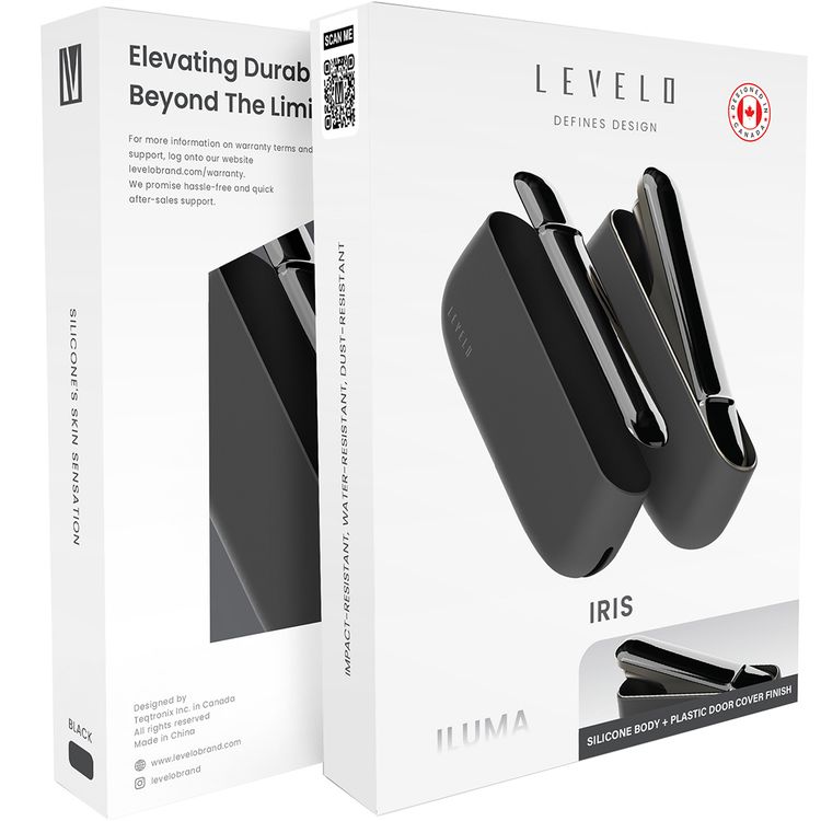 غطاء سيليكون Levelo Iris Pro لجهاز IQOS ILUMA 2023، مقاوم للانزلاق، ملمس ناعم من السيليكون، مقاوم للصدمات والماء والغبار، بتغطية باب بلاستيكية، نحيف للغاية - أسود