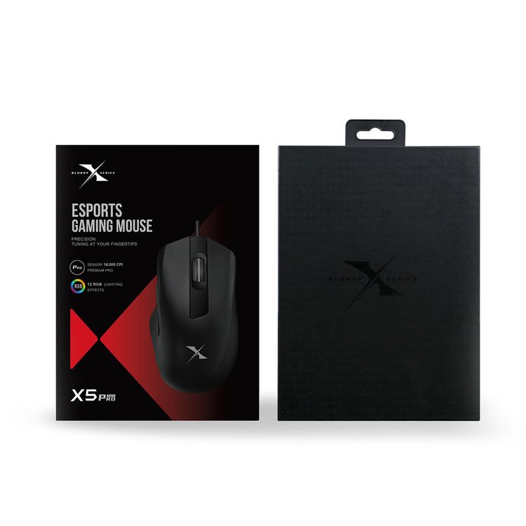 Bloody X5 Pro for RGB Esports Gaming Mouse with 3389 16K Optical Sensor, Anti-Slip Grip Handling, Wired Gaming Mouse with 4 Customizable Sensor Sensitivity - Black