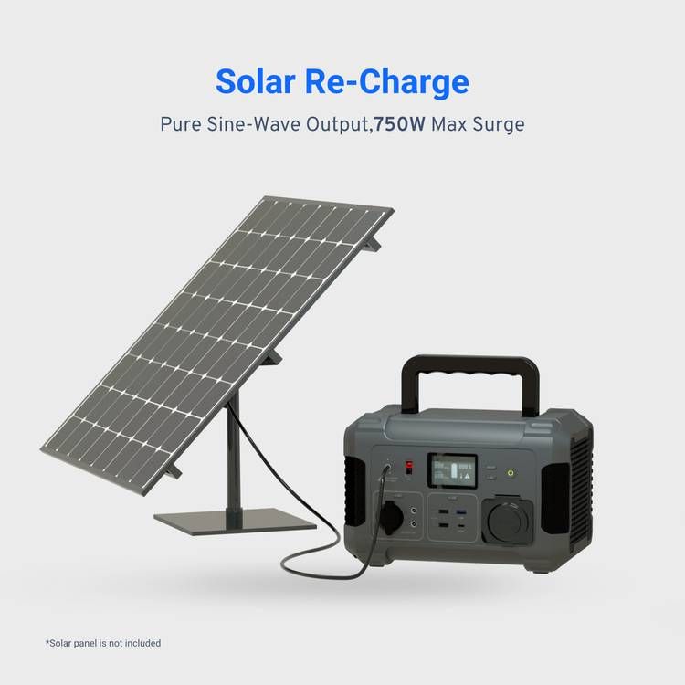 Powerology Portable Power Generator with LCD Information Panel, 140400mAh, 500W, QC 18W, PD 45W, Max Surge 750W, Overload and Overheating Safeguards, Solar Panel - Black