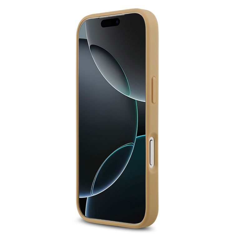 غطاء كارل لاغرفيلد بجلد صناعي مع حامل بطاقات ونقش مونوغرام محفور لهاتف iPhone 17 Pro Max، بتصميم نحيف، سهل التركيب، تغليف مستدام، قبضة مريحة، حماية من السقوط، تصميم خفيف الوزن - بني.