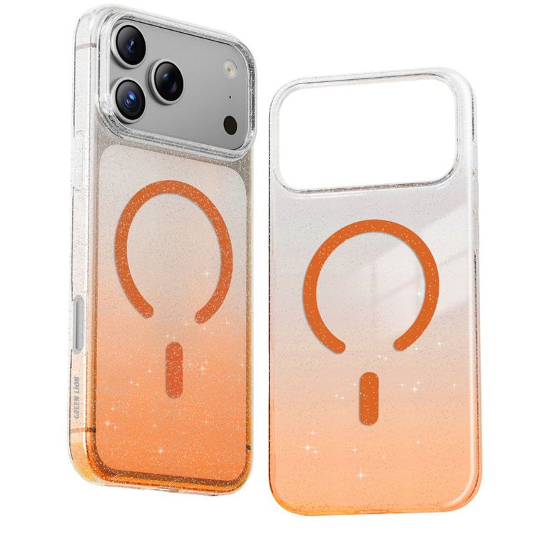 Green Lion Glitter MagSafe Case for iPhone 17 Pro Max, Anti-Fingerprint & Anti-Scratch, Comfortable Grip, Camera Protection, Anti-Yellowing, Ultra-Slim & Lightweight Design - Orange