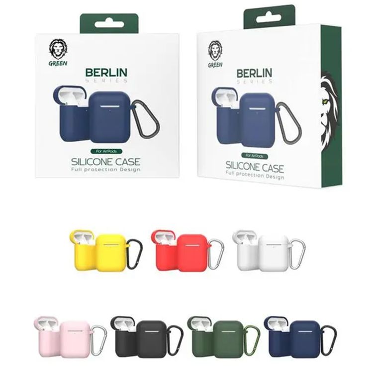Green Lion Berlin Series Silicone Case for Airpods 1 & 2, Metal Carabiner Included, Anti-Scratch, Water-Resistance, Slim & Lightweight - Blue