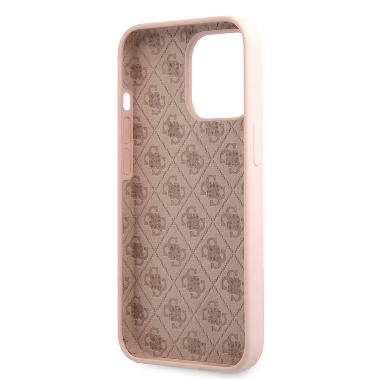 CG MOBILE Guess Liquid Silicone Case with Gold Metal Logo Script Compatible for iPhone 13 Pro (6.1") Anti-Scratch, Easy Access to All Ports, Shock Absorption