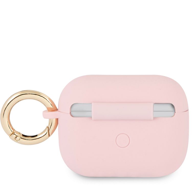 CG MOBILE Guess Silicone Printed Script Case with Ring Compatible for AirPods Pro, Scratch & Drop Resistant, Dustproof & Absorbing Protective Silicone Cover - Pink