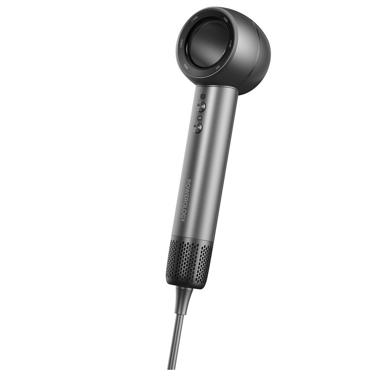 Powerology IonFusion Hot & Cold Hair Dryer, 1400W Rated Power, 65m/s Wind Speed, 4 Temperature Levels, High-Speed Brushless Motor, 1.8m UK 3-Pin Plug - Gray