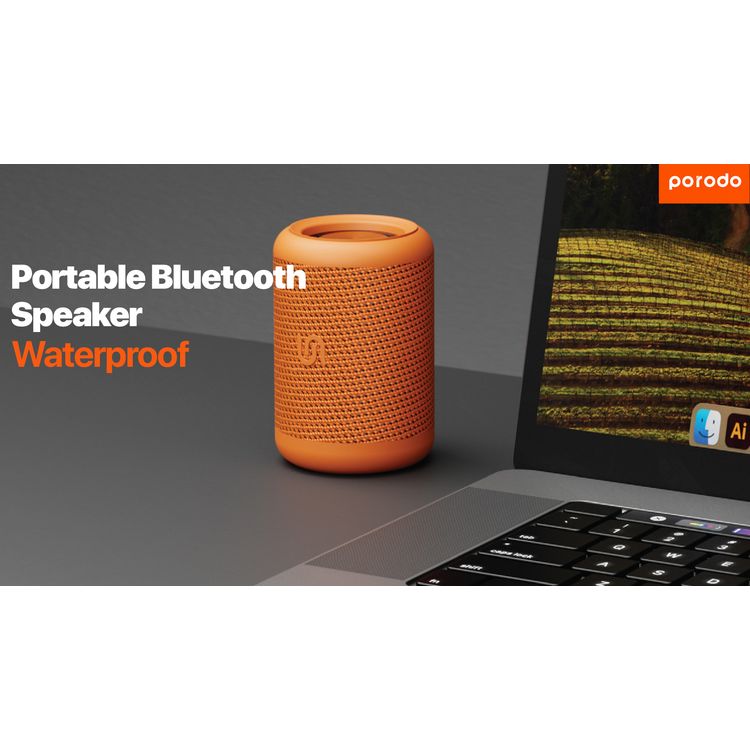 Porodo Soundtec Outdoor Speaker with Flexible Audio Input & Deep Bass, Up to 8 Hours Working Time, 1800mAh Battery Capacity, 40mm Driver Size, Water-Proof, Portable Design - Orange