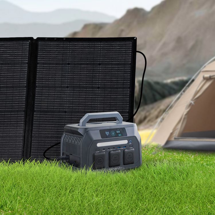 Powerology 800W Portable Power Station with Flashlight, PD 100W, Carryin-Handle, Solar Charger, 1.2 Hours Fast Charging Time, ×3 USB-C, ×2 USB-A, Car Port, ×2 AC Outlet & DC Ports, Easy-Access Storage, Smart LCD Screen - Black