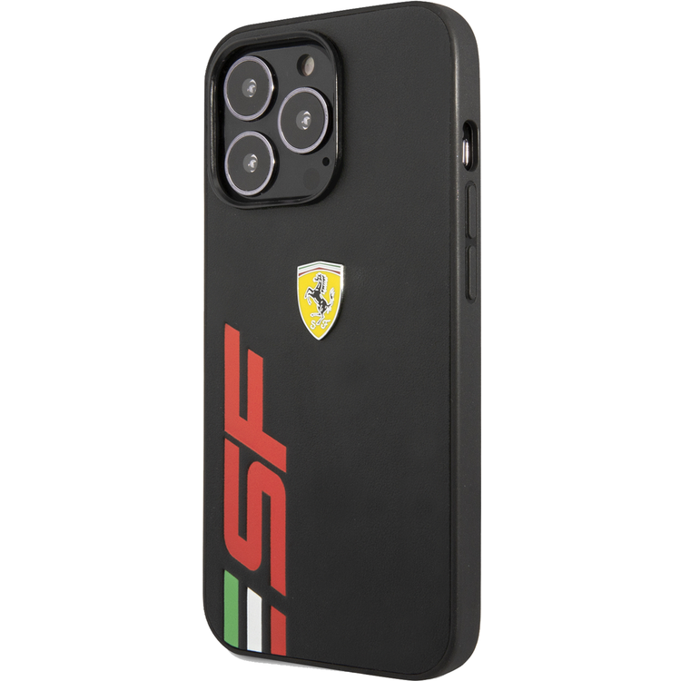 Ferrari Leather Printed Big SF Logo Hard case, Drop protection, Compatible with iPhone 13 Pro - Black