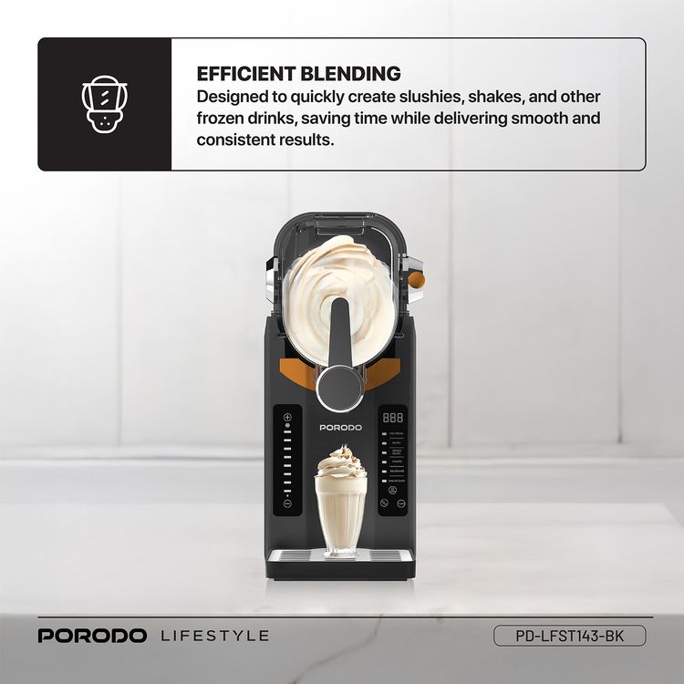 Porodo Lifestyle Multifunction Slushie Maker with 2.6L Capacity, 200W Rated Power, 220-240V Rated Voltage, 50Hz Rated Frequency, 3-Pin UK Plug, Instant Frozen Drinks, Intuitive Controls, Efficient Blending - Black