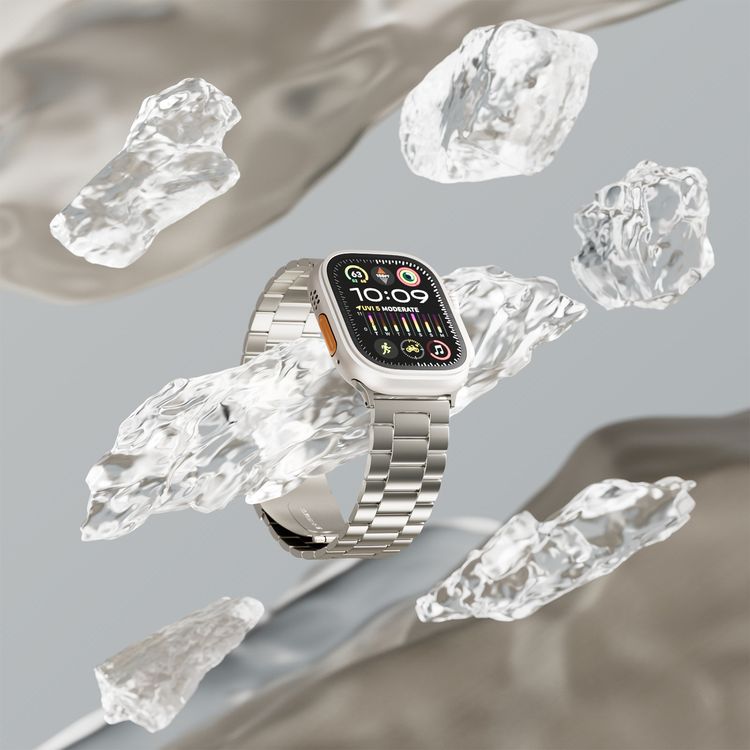 Levelo Monet Stainless Steel Watch Strap with Adjustable Links for Apple Watch 49/46mm, Hypoallergenic Material, 24/7 Wearability, Anti-Oxidation Technology, Compatible with SE, Series 9, 8, 7, 6 & 5 - Titanium