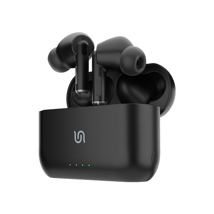Porodo Soundtec Wireless ANC In-Ear Earbuds with Touch Controls, Wireless Charging, Transparency Mode, Comfortable Fit, Superior Microphone, 20 Hours Playtime with Charging Case, 10m Operating Distance - Black