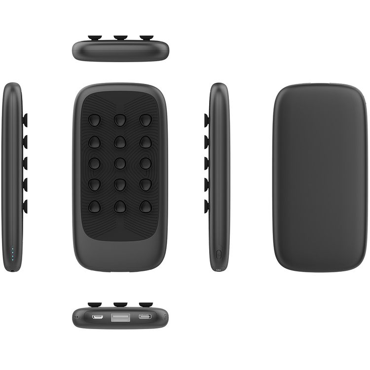 Porodo Wireless Charging 6000mAh Power Bank with LED Indicator, Suction Cup, Rubber Coated, Over Charge Protection   - Black