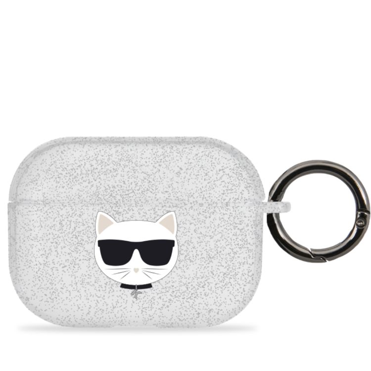 CG Mobile Karl Lagerfeld TPU Choupette Glitter Case with Ring Compatible for Apple Airpods Pro, Scratch & Drop Resistant, Dustproof & Absorbing Protective Silicone